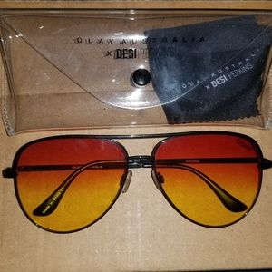 Quay x Desi Sahara orange and yellow sunglasses